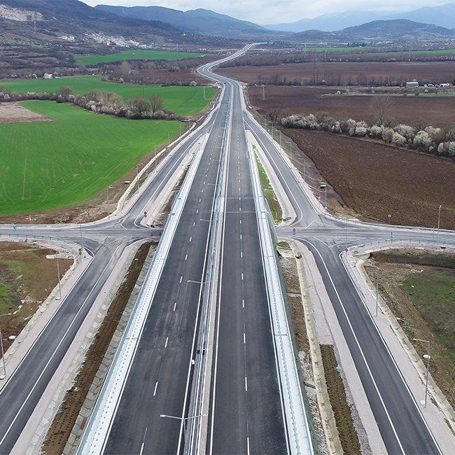 Road connection from a newly built highway section.