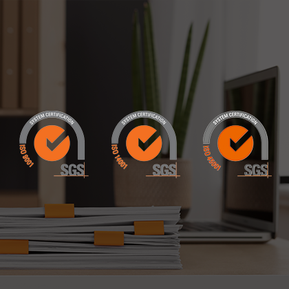 Three certification graphic elements marked with “SYSTEM CERTIFICATION” and “SGS".